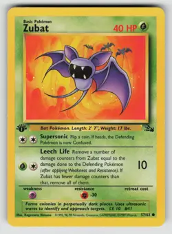Zubat 57/62 Common Fossil Pokemon 1st Edition MP - Image 1