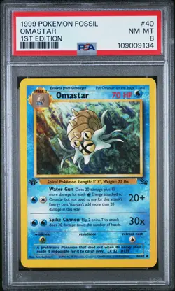 Pokemon Card Omastar 40/62 1st Edition Fossil Set 1999 PSA 8 NM-MT - Image 1