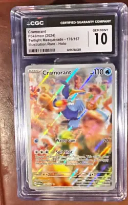 Pokemon Cramorant Holo #176/167 IR Twilight Masquerade 2024 - CGC 10 *A1626 - Image 1