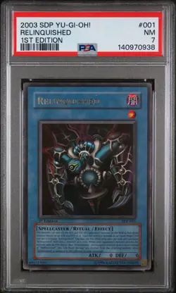 2003 YU-GI-OH! STARTER DECK: PEGASUS 1ST ED #001 RELINQUISHED PSA 7 - Image 1