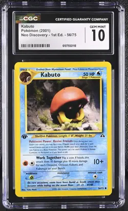 CGC GEM MINT 10 Pokemon Kabuto 56/75 2001 Neo Discovery 1st Edition - Image 1