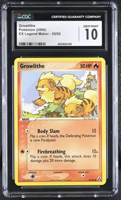 Growlithe #55 – Legend Maker – CGC 10 – PSA Quality – Mint Pokemon Card – EX-Era - Image 1