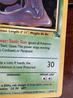 Pokemon Fossil Muk 13/62 Holo Rare LP - Image 4