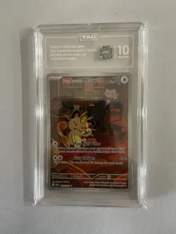 2025 Destined Rivals Pokemon Team Rockets Meowth #203 IR TAG 10 #7133 - Image 1