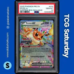 2025 POKEMON PRISMATIC EVOLUTIONS SURPRISE BOX PROMO #075/131 EEVEE EX PSA 10 - Image 1