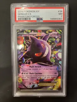 2014 POKEMON XY PHANTOM FORCES #34 GENGAR EX PSA 7 - Image 1