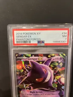2014 POKEMON XY PHANTOM FORCES #34 GENGAR EX PSA 7 - Image 3