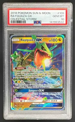 2018 Pokemon Sun Moon Celestial Storm 109 Rayquaza GX PSA 10 141993532 - Image 1