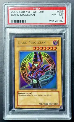2002 Yugioh Legend Of Blue Eyes DARK MAGICIAN LOB-005 Original Unlimited PSA 8 - Image 1
