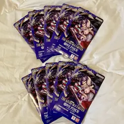 Lot of 10 One Piece OP-14 THE AZURE SEA’S SEVEN Sleeved Booster Packs In Hand - Image 1