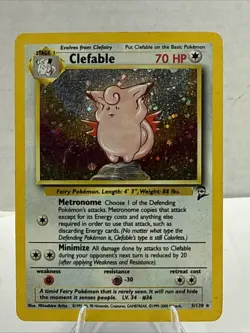 Pokemon TCG Clefable Holo Unlimited Rare Card Base Set 2, 5/130 - Swirl LP - Image 1