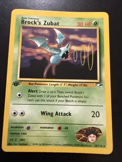 Pokemon Gym Heroes 1st Edition Rare Card Brock's Zubat 2000 24/132 - Image 1