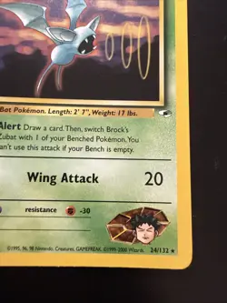Pokemon Gym Heroes 1st Edition Rare Card Brock's Zubat 2000 24/132 - Image 4
