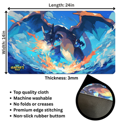 Charizard Pokemon TCG Premium Playmat 24inx14in – 3mm Thick Stitched Edges - Image 2