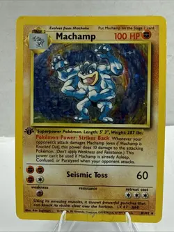 Pokemon Machamp 1st Edition 8/102 Unlimited Base Set 1999 Holo - Damaged - Image 1