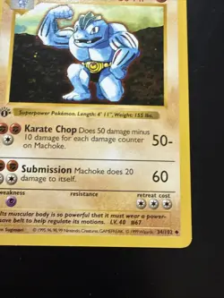 1999 Pokemon Base Set 34/102 Machoke 1st Edition Shadowless English - Image 4