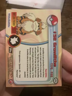 Pokemon Card - Growlithe Topps TV Animation Series 1 #58 Rays Foil - Image 2