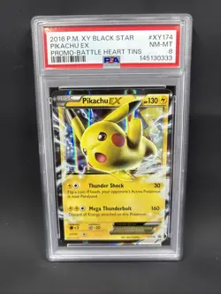 2016 Pokemon XY BSP Battle Heart Tins Pikachu EX XY174 PSA 8 - Image 1