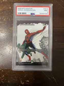 2025 MTG MARVEL'S SPIDER-MAN: SOURCE MAT #0034 HEROIC INTERVENTION PSA 9 LOW POP - Image 1