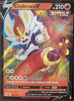 Cinderace V 044/264 Swsh08: Fusion Strike Holo - Pokemon Card - Image 1