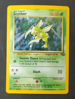 Rare, Holographic Pokemon Jungle Set Scyther 10/64 (Unlimited, English) - Image 1