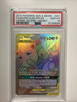 2019 POKEMON S & M SECRET #261 FULL ART/MEGA-LOPUNNY & JIGGLYPUFF GX PSA 10 - Image 1
