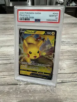 2020 Pokemon Sword & Shield Vivid Voltage - Pikachu V #043/185 - PSA 10 GEM MINT - Image 2
