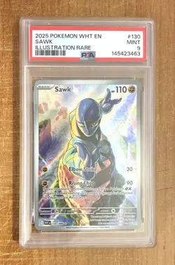 Pokemon, White Flare, Sawk SIR Card #130, PSA 9 - Image 1