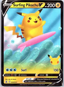 Surfing Pikachu V 008/025 Celebrations - Pokemon Card - NM - Image 1