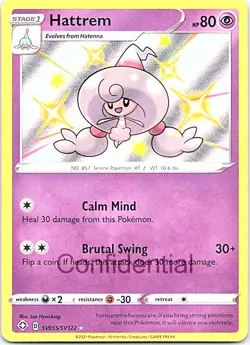 Pokemon TCG Shining Fates: Shiny Vault Hattrem Shiny Holo Rare SV055/SV122 NM - Image 1