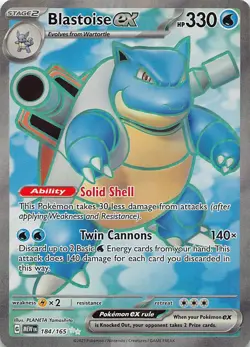 Pokemon TCG SV: Scarlet & Violet 151 Blastoise ex Ultra Rare 184/165 NM - Image 1