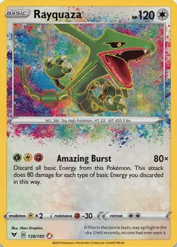 Pokemon TCG SWSH04: Vivid Voltage Rayquaza Amazing Rare 138/185 NM - Image 1