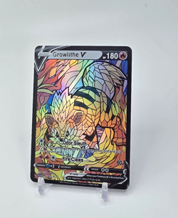 Custom HOLO STAINED GLASS Growlithe Card Holo Growlithe READ DESCRIPTION BELOW - Image 1