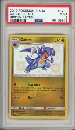 2019 Pokemon Sun & Moon Hidden Fates Gabite Holo #SV39 PSA 9 - Image 1