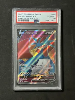 2020 Pokemon SWSH: Darkness Ablaze 185/189 Salamence V Full Art PSA 10 Gem Mint - Image 1