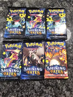 Lot Of 6 Pokemon Shining Fates Packs Factory Sealed From Tin, TIN Included! - Image 1