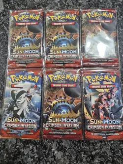 Lot Of 6 Pokemon Sun & Moon Crimson Invasion Booster Packs Factory Sealed - Image 1