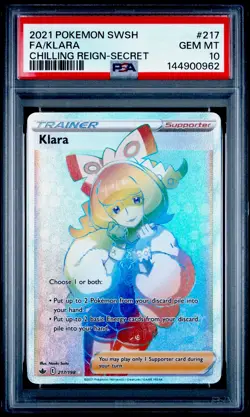 2021 Pokemon SWSH Chilling Reign #217 KLARA (Secret) FULL ART PSA 10 GEM MT - Image 1