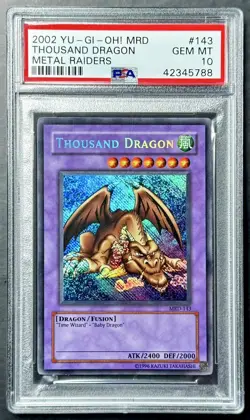 2002 Yugioh Metal Raiders THOUSAND DRAGON MRD-143 REVERSE FOIL ERROR PSA 10 Gem - Image 1