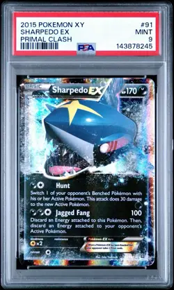 POKEMON 2015 XY Primal Clash SHARPEDO EX #91 PSA 9 Mint RARE - Image 1
