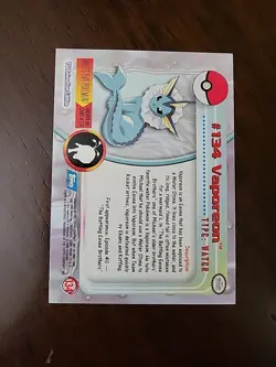DMG! 2000 Topps Pokemon TV Animation Series 3 Vaporeon Blue Logo #134 Lp - Image 2