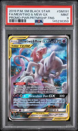 2019 Pokemon SM Black Star Promo Mewtwo & Mew GX #SM191 Full Art PSA 9 MINT - Image 1