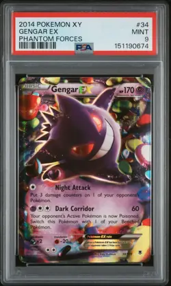 2014 POKEMON XY PHANTOM FORCES #34 GENGAR EX PSA 9 - Image 1