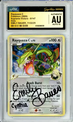 CGC Signed Emily Bauer Rayquaza C 8/147 Supreme Victors Holo Pokemon TCG 2009 - Image 1