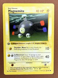 Pokemon 1st Edition Magnemite Base Set Shadowless 053/102 1999 - Image 1