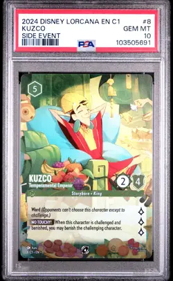 DISNEY LORCANA EN-C1 SIDE EVENT #8 KUZCO - TEMPERAMENTAL EMPEROR PSA 10 - Image 1