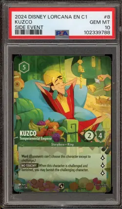 Disney Lorcana Kuzco Temperamental Emperor NA/EU Side Event Promo 8/C1 PSA 10 - Image 1