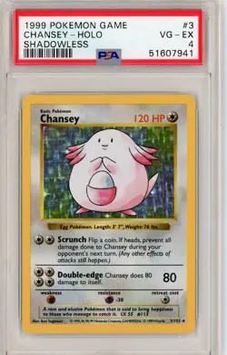1999 Pokemon Base Set Shadowless - Chansey - Holo - PSA 4 - Image 1