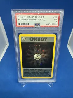 2000 Pokemon Team Rocket Rainbow Energy Holo PSA 7 #17 WOTC Swirl NM 17/82 - Image 1