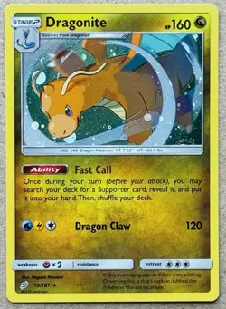 2019 POKEMON TCG SUN & MOON TEAM UP DRAGONITE COSMOS HOLO PROMO 119/181 NM- - Image 1